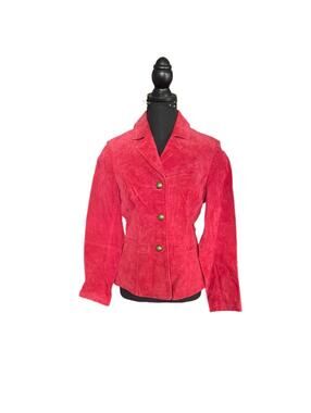 RUFF HEWN Genuine Leather Red Suede Collared Button Jacket Coat Women Size M
